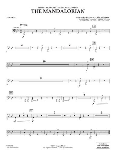 The Mandalorian (from Star Wars: The Mandalorian) (arr. Longfield) - Timpani
