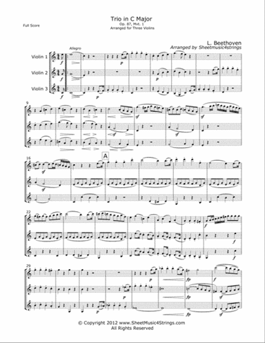 Beethoven, L. - Op. 87 Trio (Mvt. 1) for Three Violins