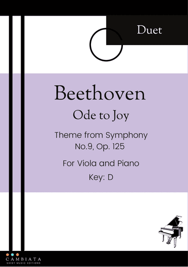 Ode to Joy - For Viola and Piano accompaniment - Key D - (Easy)