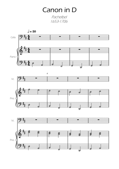 Canon in D Easy Cello and Piano