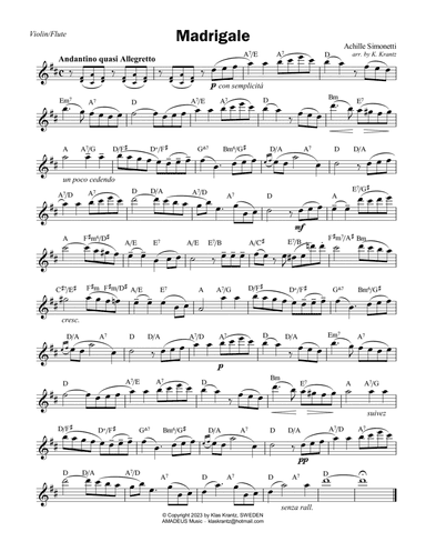 Madrigale, worksheet with guitar chords