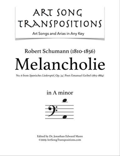 SCHUMANN: Melancholie, Op. 74 no. 6 (transposed to A minor, bass clef)
