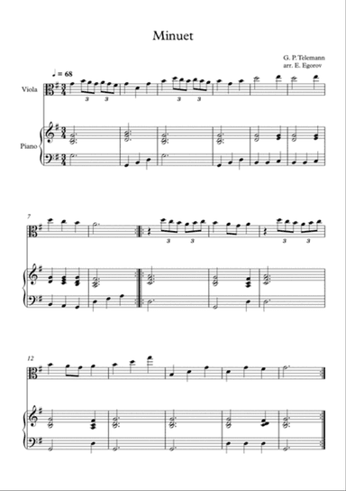 Minuet, Georg Philipp Telemann, For Viola & Piano