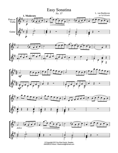 Easy Sonatina No. 37 for violin or flute and guitar