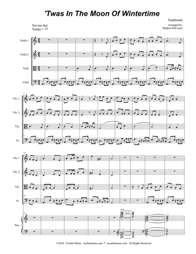 'Twas In The Moon Of Wintertime (String Quartet and Piano)