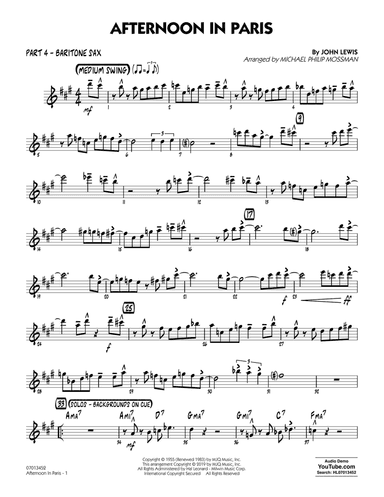 Afternoon in Paris (arr. Michael Philip Mossman) - Part 4 - Baritone Sax