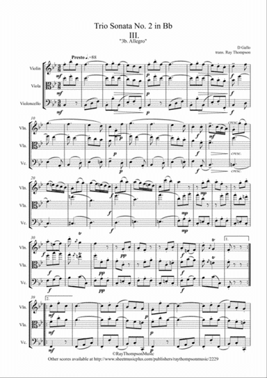 Gallo: Trio Sonata No.2 in Bb Mvt.3 (Reworked as "Pulcinella Suite” Mvt.3b Scherzino,) - string trio