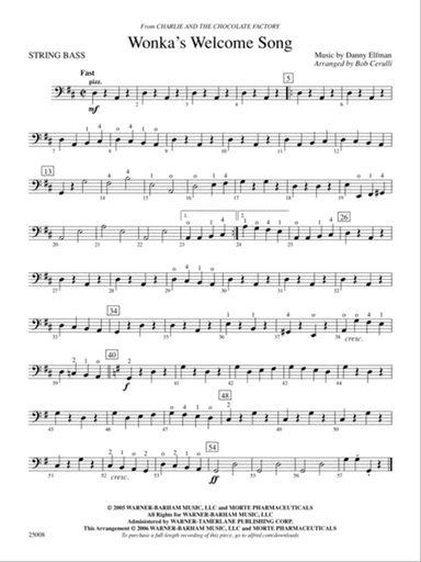Wonka's Welcome Song (from Charlie and Chocolate Factory): String Bass