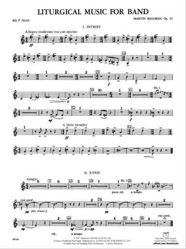 Liturgical Music for Band, Op. 33: 4th F Horn