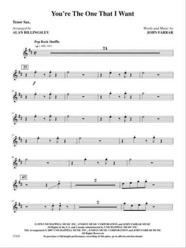 You're the One That I Want (from Grease): B-flat Tenor Saxophone
