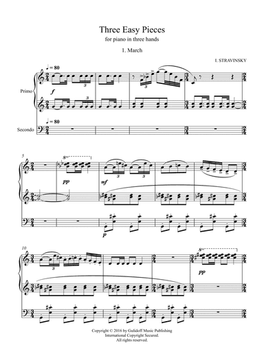 Three Easy Pieces for piano in three hands 1. March