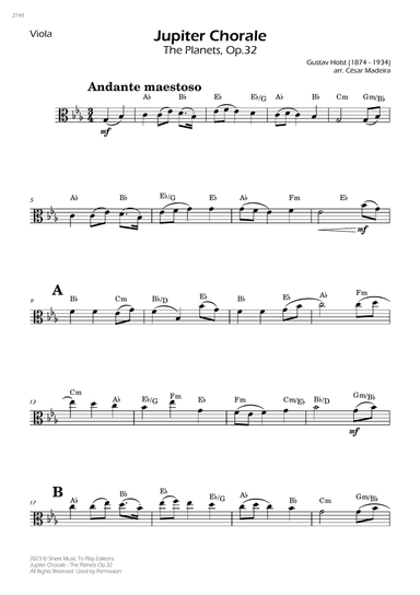 Jupiter Chorale from The Planets - Viola Solo - W/Chords