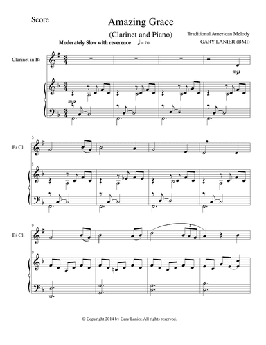 AMAZING GRACE (Bb Clarinet Piano and Clarinet Part)