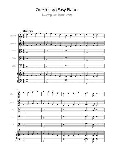 Ode To Joy - Easy String Quintet w/ Piano Accompaniment