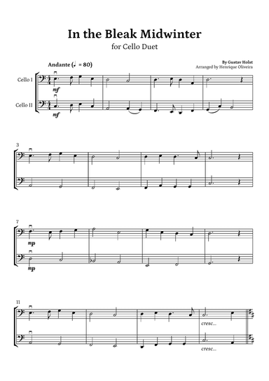 In the Bleak Midwinter (Cello Duet) - Beginner Level