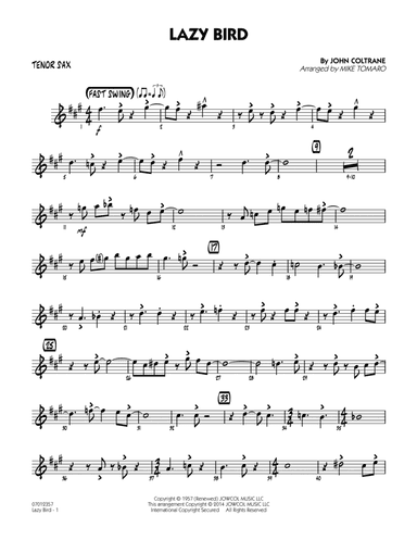 Lazy Bird (arr. Mike Tomaro) - Tenor Sax