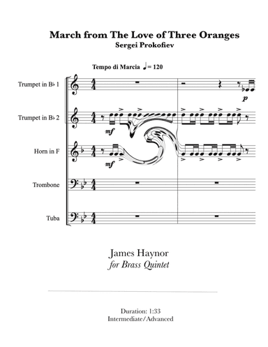 March form The Love of Three Oranges for Brass Quintet
