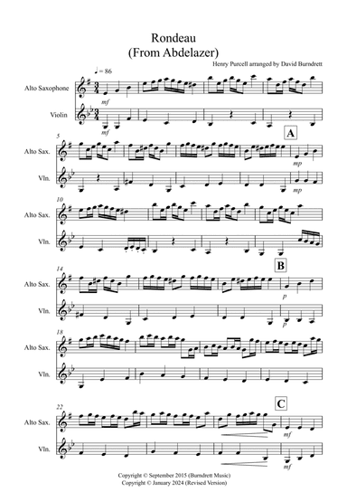 Rondeau (From Abdelazer) for Alto Saxophone and Violin Duet