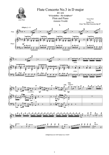 Vivaldi - Flute Concerto No.3 in D major Op.10 'Il Cardellino' RV 428 for Flute and Piano