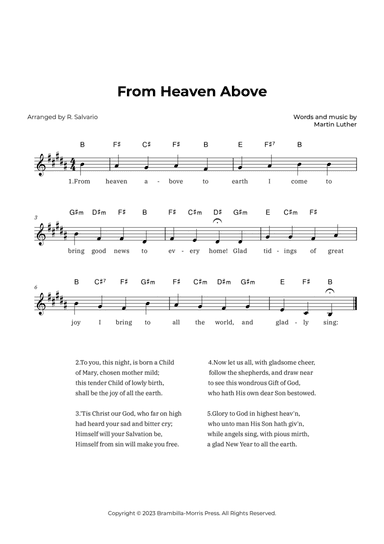 From Heaven Above (Key of B Major)