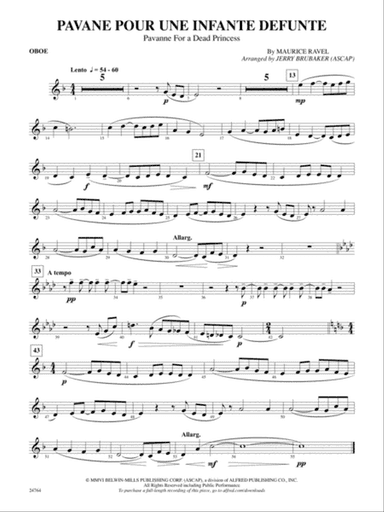 Pavane Pour Une Infante Defunte (Pavanne for a Dead Princess): Oboe
