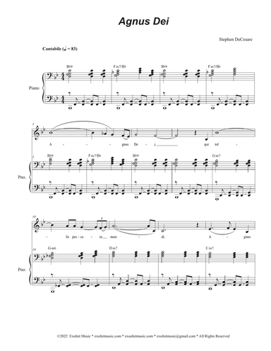 Agnus Dei (Mass of Peace and Justice) (Unison choir - Medium Key)