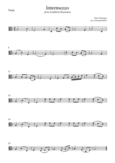 Intermezzo Cavalleria Rusticana (Pietro Mascagni) for Viola Solo