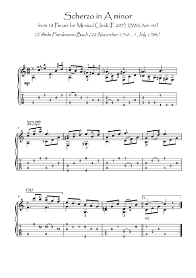 Bach for Guitar Musical Clock Scherzo guitar solo
