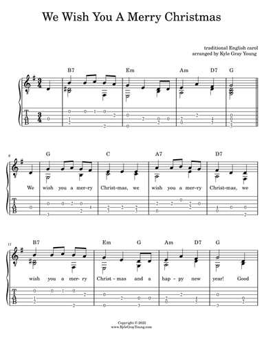 We Wish You A Merry Christmas (easy fingerstyle guitar tablature)