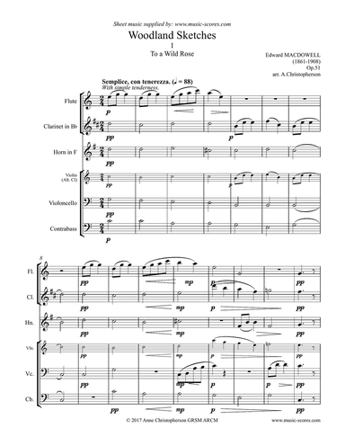 To a Wild Rose - Flute, Clarinet, French Horn, Violin, Cello and Contrabass