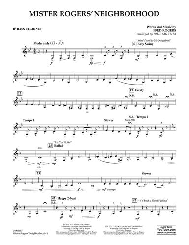 Mister Rogers' Neighborhood (Arr. Paul Murtha) - Bb Bass Clarinet