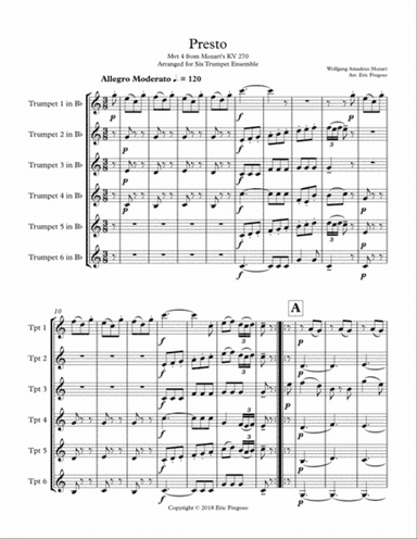 Mozart's Presto for Trumpet Sextet