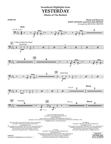 Highlights from Yesterday (Music Of The Beatles) (arr. Michael Brown) - Timpani