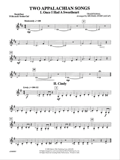 Two Appalachian Songs (I. "Once I Had a Sweetheart," II. "Cindy"): WP E-flat Tuba T.C.