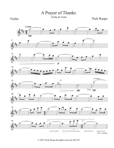 A Prayer of Thanks (Violin & Viola) Violin part
