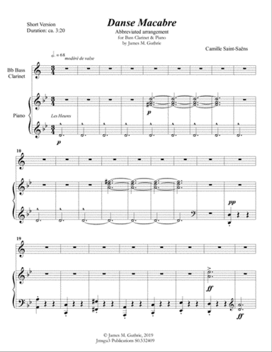Saint-Saëns: Danse Macabre for Bass Clarinet & Piano Short Version