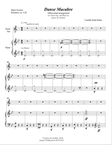 Saint-Saëns: Danse Macabre for Tenor Sax & Piano Short Version