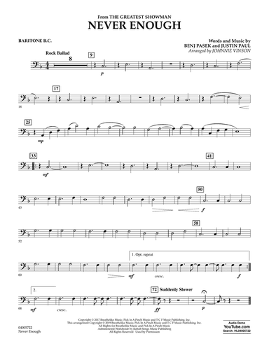 Never Enough (from The Greatest Showman) (arr. Johnnie Vinson) - Baritone B.C.