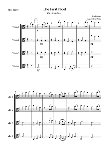 The First Noel (Christmas Song) for Viola Quartet