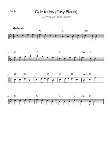 Ode To Joy - Easy Viola with Chords