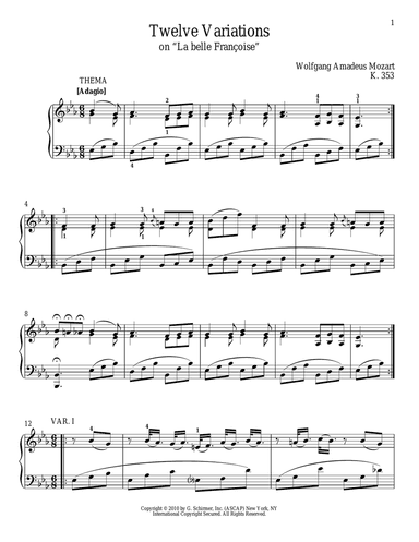 Twelve Variations on La belle Francois, K. 353