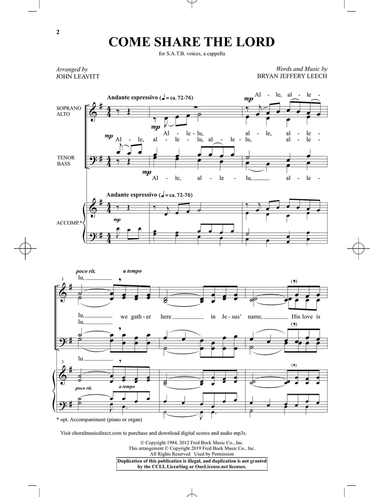 Come, Share The Lord (arr. John Leavitt)