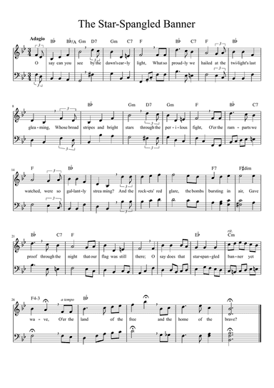 Star Spangled Banner National Anthem for violin and cello duet