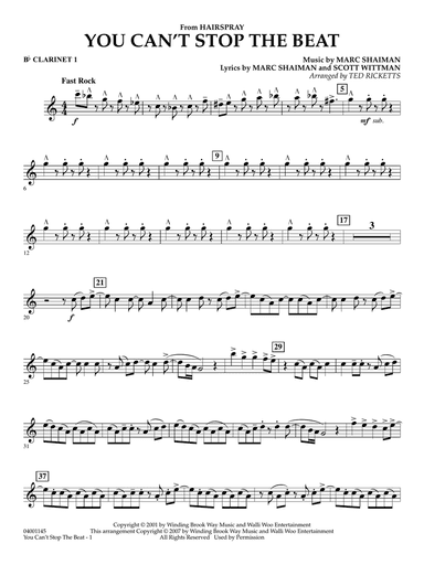 You Can't Stop The Beat (from Hairspray) (arr. Ted Ricketts) - Bb Clarinet 1