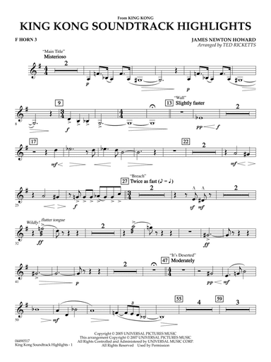 King Kong (Soundtrack Highlights) (arr. Ted Ricketts) - F Horn 3