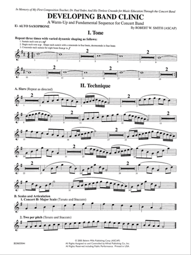 Developing Band Clinic (A Warm-Up and Fundamental Sequence for Concert Band): E-flat Alto Saxophone