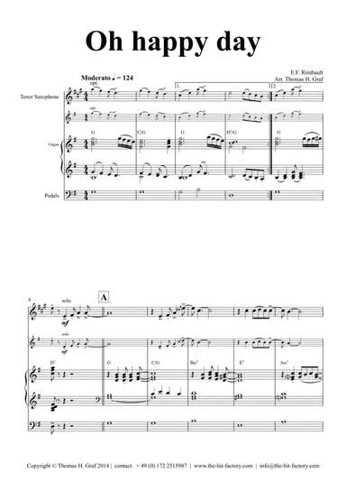 Oh happy day - Key: G - Gospel - Organ and Tenor Saxophone