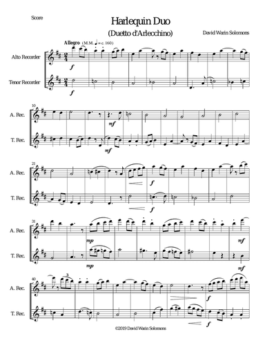 Harlequin Duo (Duetto d'Arlecchino) for alto and tenor recorders