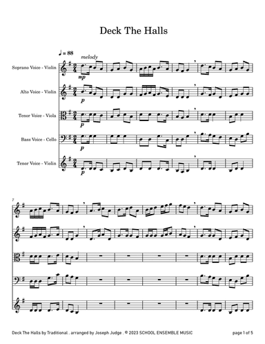 Deck The Halls for String Quartet in Schools