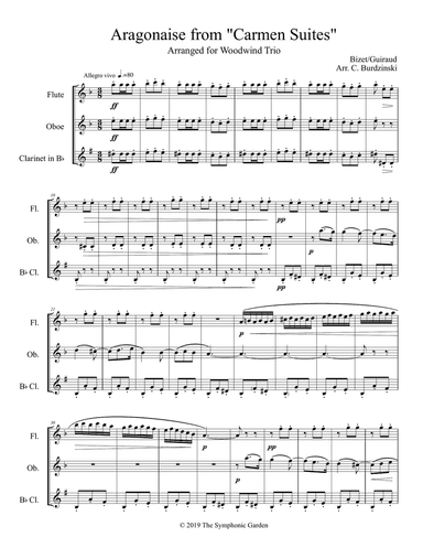 Aragonaise from Carmen - woodwind trio (flute, oboe, clarinet)